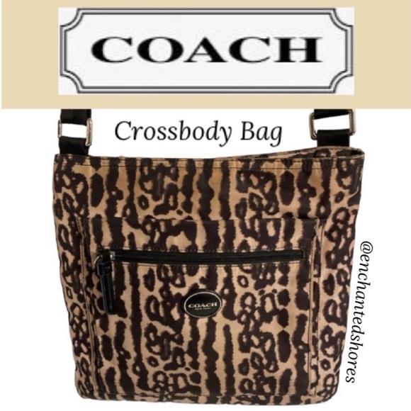 Coach Purse Ocelot Black Tan Brown Cheetah Leopard Print Shoulder Bag Crossbody - Picture 1 of 14